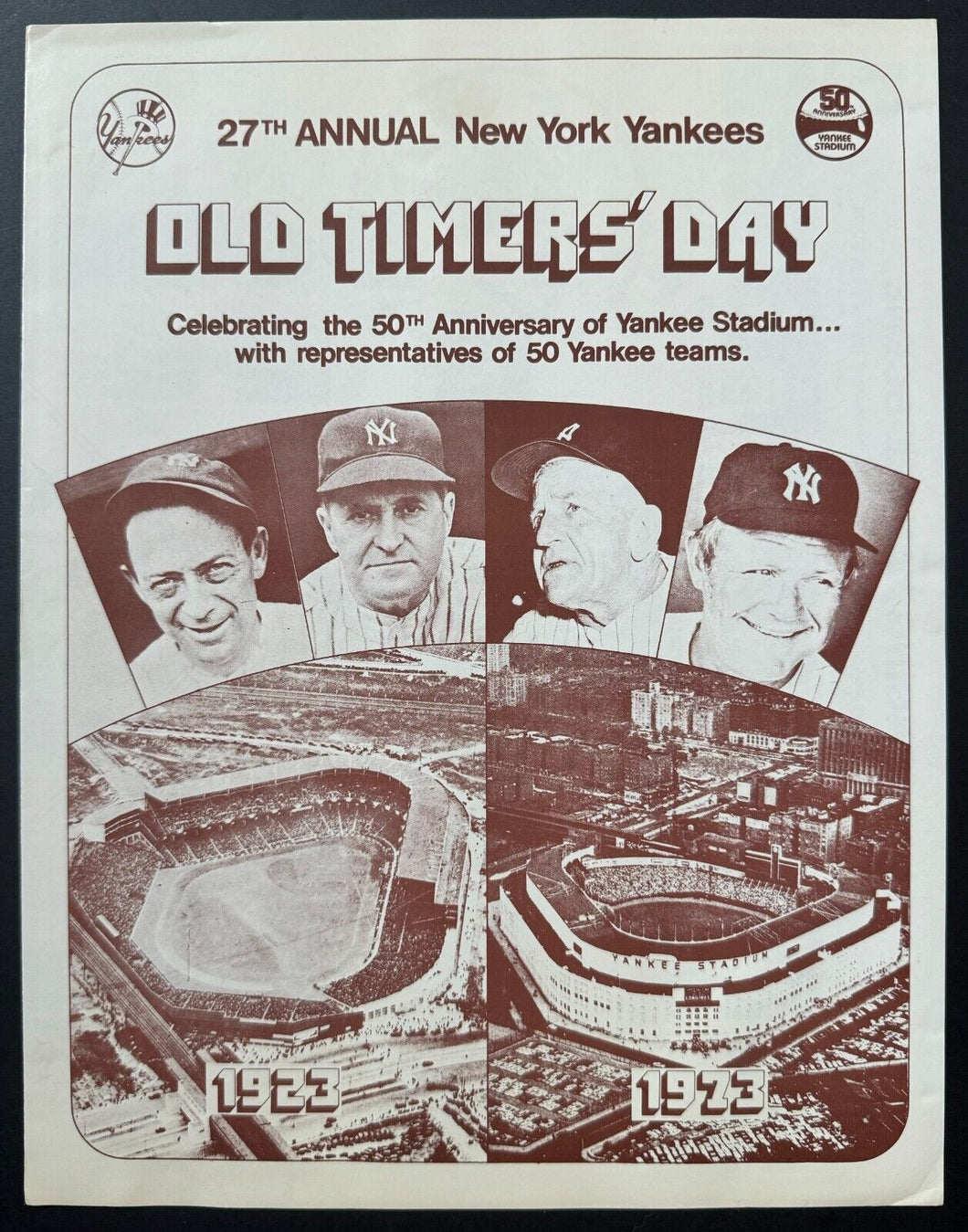 1973 Yankee Stadium 27th Annual NY Yankees Old Timers Game Program Vintage MLB