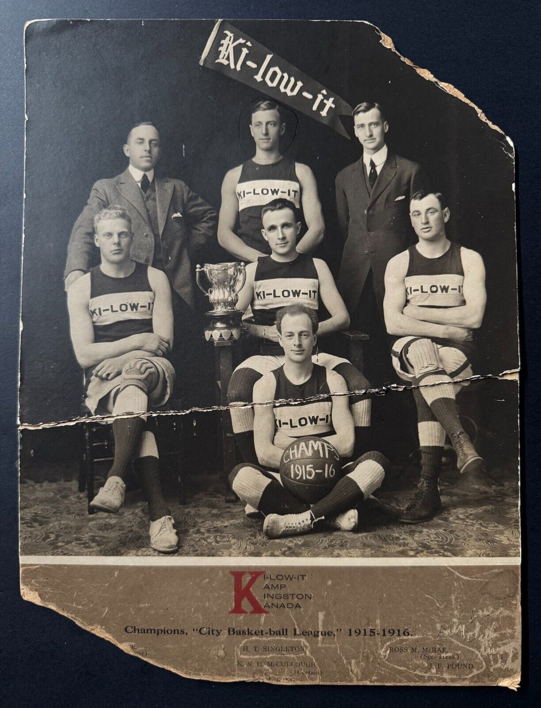 1916 Kingston Ontario City Basket-ball League Champions Cabinet Photo Ki-low-it