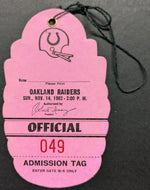 1982 NFL Game Phantom Field Pass Oakland Raiders Baltimore Colts Football