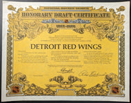 1975 Detroit Red Wings Honorary Draft Certificate Mail-In Premium Swiss Miss