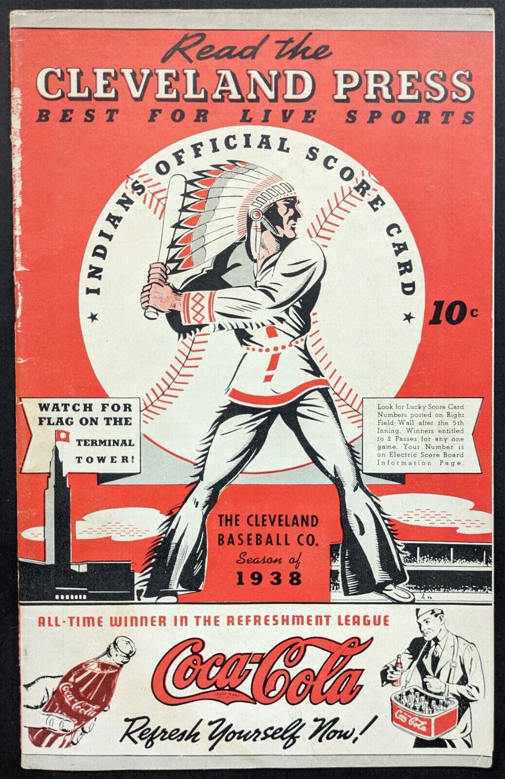 1938 Cleveland Indians Official Score Card Boston Red Sox Baseball