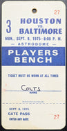 1975 Unused Houston Astrodome Football Colts Game Bench Access Pass NFL