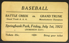 Load image into Gallery viewer, 1921 Baseball Admission Pass Ticket Springbank Park Battle Creek v Grand Trunk
