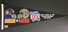 Load image into Gallery viewer, 1990 Super Bowl XXIV 30&quot; Pennant Denver Broncos vs San Francisco 49ers NFL
