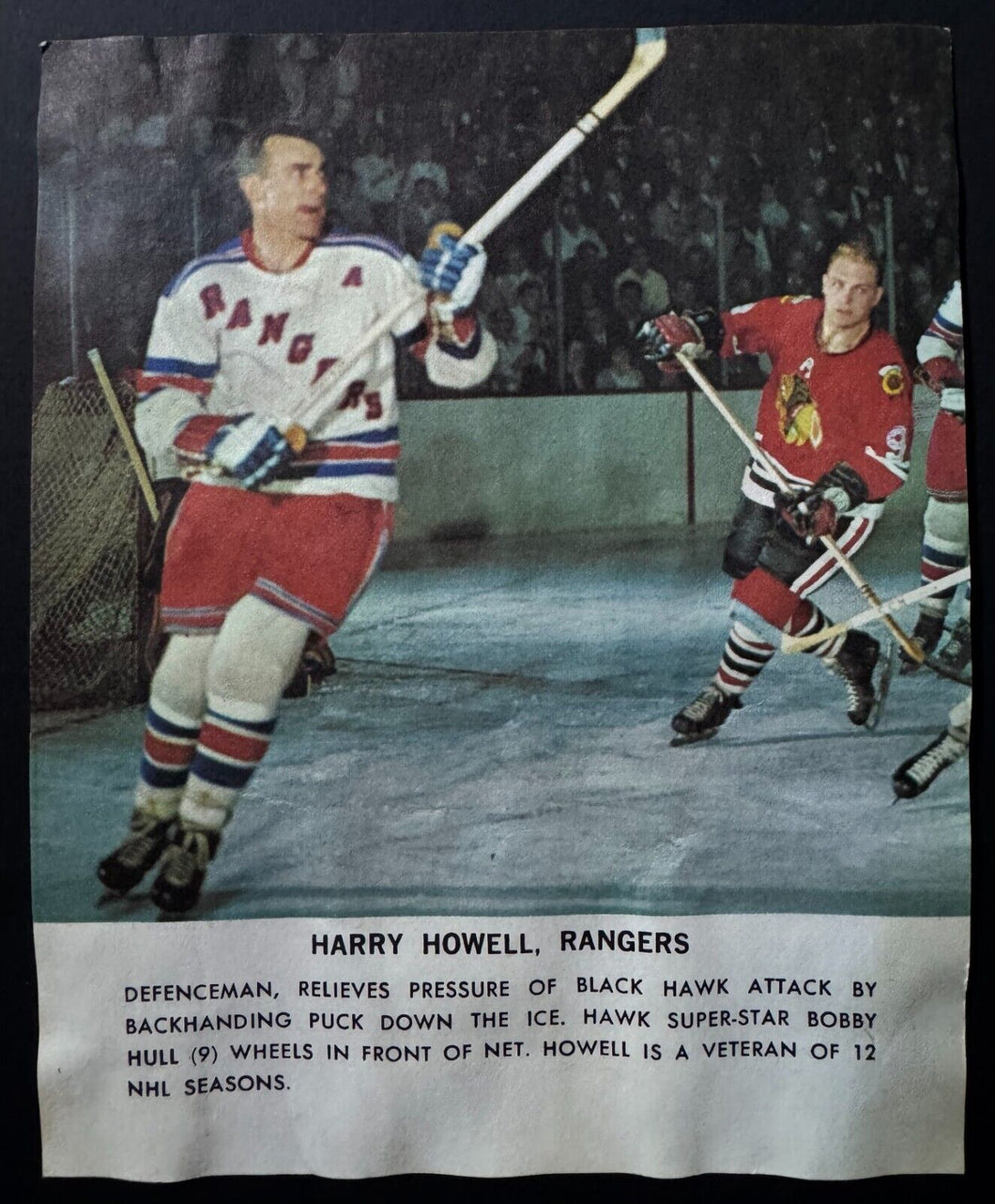 1964/65 Toronto Star Hockey Photo NY Rangers Harry Howell Contest On Reverse NHL