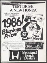Load image into Gallery viewer, 1986 Toronto Blue Jays Honda Easel Point of Sale Promo MLB Baseball Poster VTG
