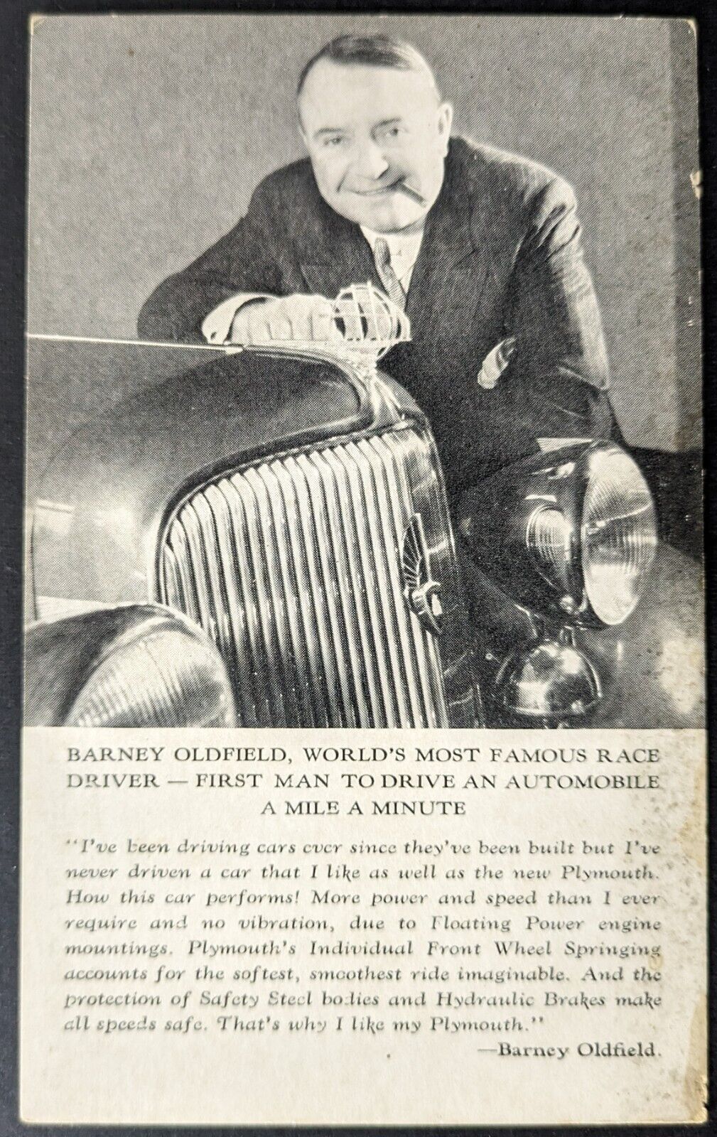 1934 Barney Oldfield Racing Legend Vintage Postcard Chrysler Motors Pl ...