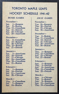 1941/42 Vintage Toronto Maple Leafs Pocket NHL Hockey Schedule General Electric