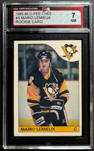 Load image into Gallery viewer, 1985-86 Mario Lemieux Pittsburgh Penguins O-Pee-Chee Rookie Card #9 KSA 7 NM
