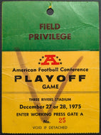 1975 NFL American Football Conference Playoff Game Sideline Pass