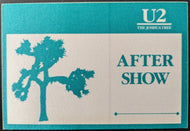 1987 U2 Joshua Tree Tour Unused Aftershow Backstage Pass Vintage Rock Music