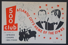 Load image into Gallery viewer, Vintage 1962 Frank Sinatra Dean Martin Rat Pack 500 Club Atlantic City Postcard
