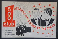 Vintage 1962 Frank Sinatra Dean Martin Rat Pack 500 Club Atlantic City Postcard