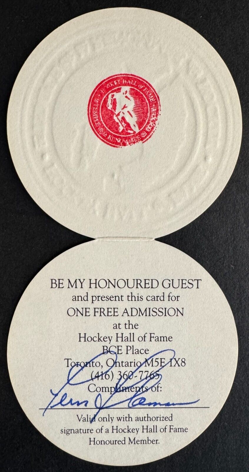 Hockey HOF Signed Complimentary Admission Ticket Autographed By Fern Flaman NHL