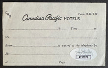 Load image into Gallery viewer, Circa 1960s Signed Raquel Welch Autographed Hotel Form JSA Royal York Hotel Vtg
