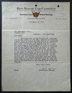 September 15th 1928 REO Motor Car Company Vintage Signed Letter On Letterhead