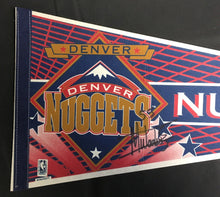 Load image into Gallery viewer, 1990s NBA Basketball Pennant Denver Nuggets Autographed Dikembe Mutombo Signed
