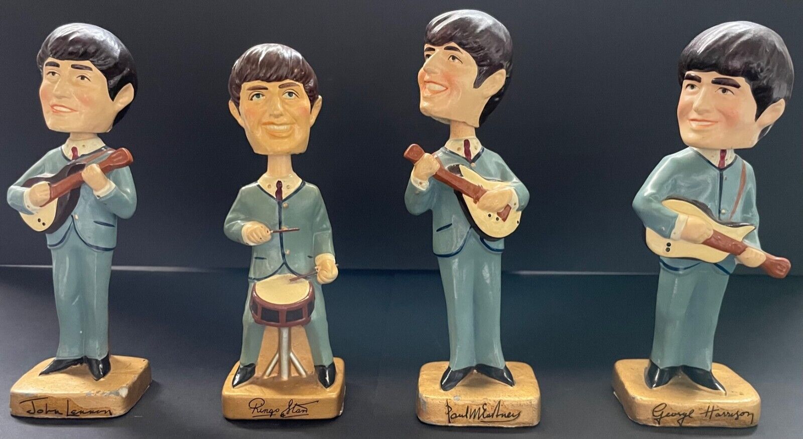 1964 Beatles Car Mascot Inc. Bobbleheads x4 Excellent Condition 