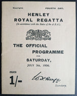 1930 Henley Royal Regatta Rowing Championships Program Vintage Historical Sports