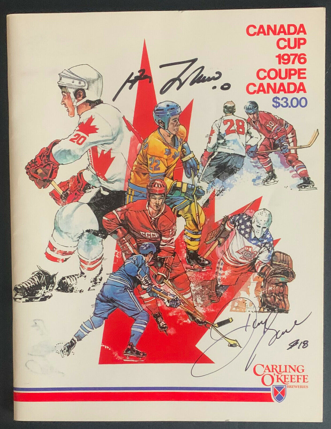 1976 1st Canada Cup Hockey Program Signed Autographed x3 HOFer Carl Brewer +