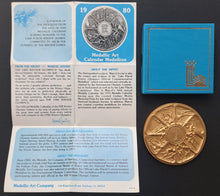 Load image into Gallery viewer, 1980 Lake Placid XIII Olympic Winter Games Calendar Medal In Bronze Original Box
