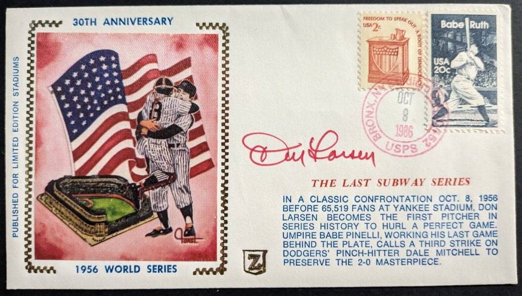 Don Larsen Autographed Signed Postal Cachet New York Yankees MLB Baseball