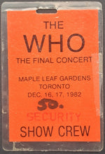 Load image into Gallery viewer, 1982 The Who The Final Concerts Crew Backstage Pass Rock and Roll Canada Vintage
