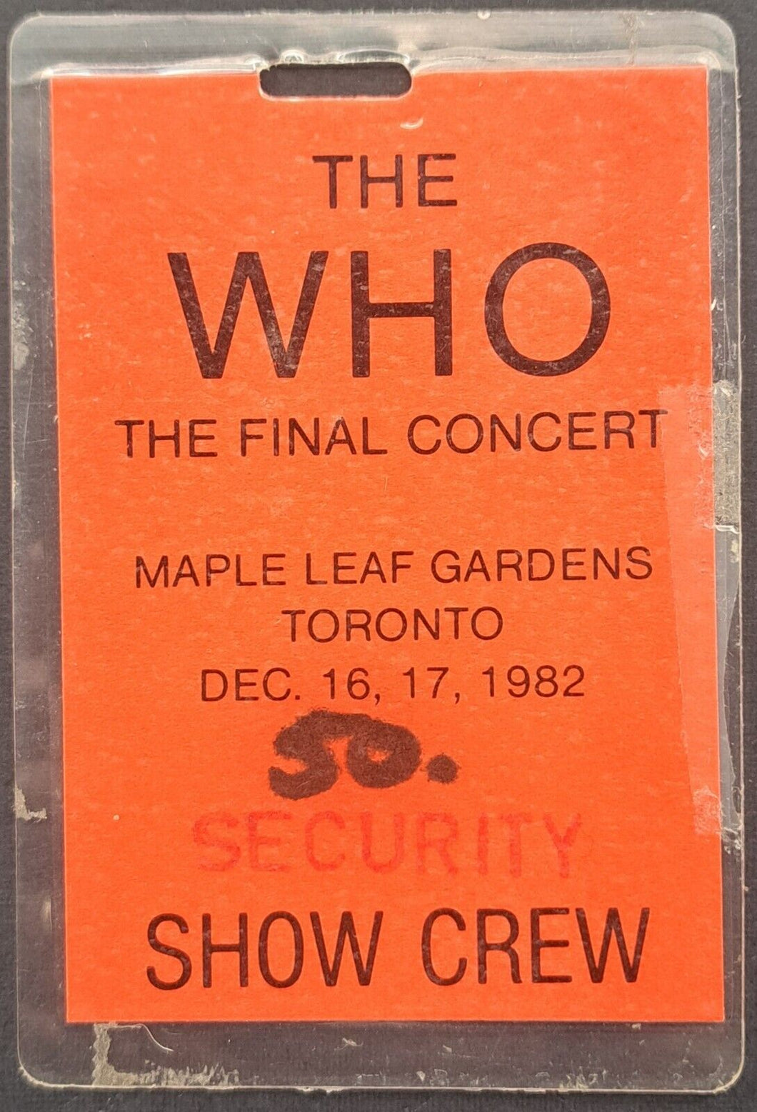 1982 The Who The Final Concerts Crew Backstage Pass Rock and Roll Canada Vintage