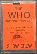 1982 The Who The Final Concerts Crew Backstage Pass Rock and Roll Canada Vintage