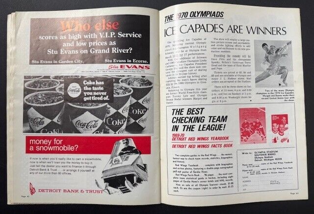 1969-1970 shops Detroit Red Wings Schedule