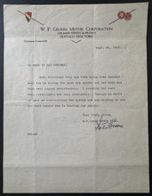 Load image into Gallery viewer, 1929 Letter Signed By President W.F Groom - Groom Motor Corporation Letterhead
