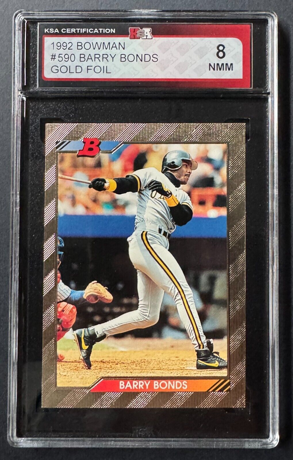 1992 Bowman MLB #590 Barry Bonds Pittsburgh Pirates Gold Foil Baseball Card KSA