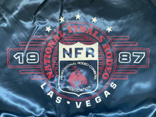 Load image into Gallery viewer, 1987 NFR National Finals Rodeo America Las Vegas Blue Satin Nylon Bomber Jacket
