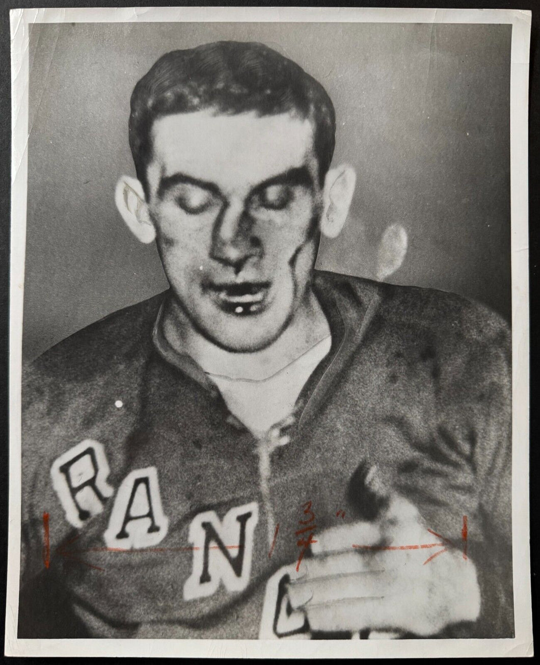 1959 Associated Press Photo Of New York Ranger Lou Fontinato Fought Gordie Howe