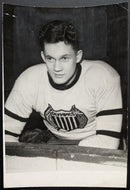 1936 Johnny Sherf Type 1 B&W Photo Detroit Olympics Red Wings NHL Hockey Vintage