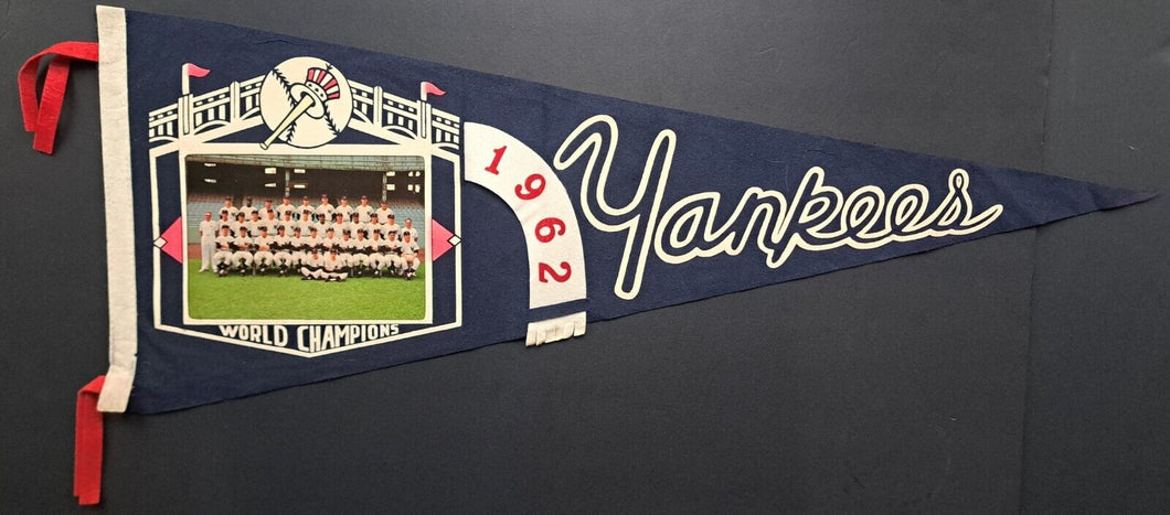 1962 New York Yankees World Series Champions Full Team Photo Pennant Vtg MLB