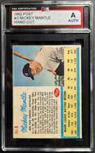 Load image into Gallery viewer, 1962 Mickey Mantle New York Yankees MLB Post Baseball Card #5 KSA Authentic
