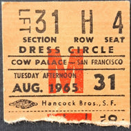 August 31 1965 Original The Beatles Ticket Stub Cow Palace San Francisco Vintage