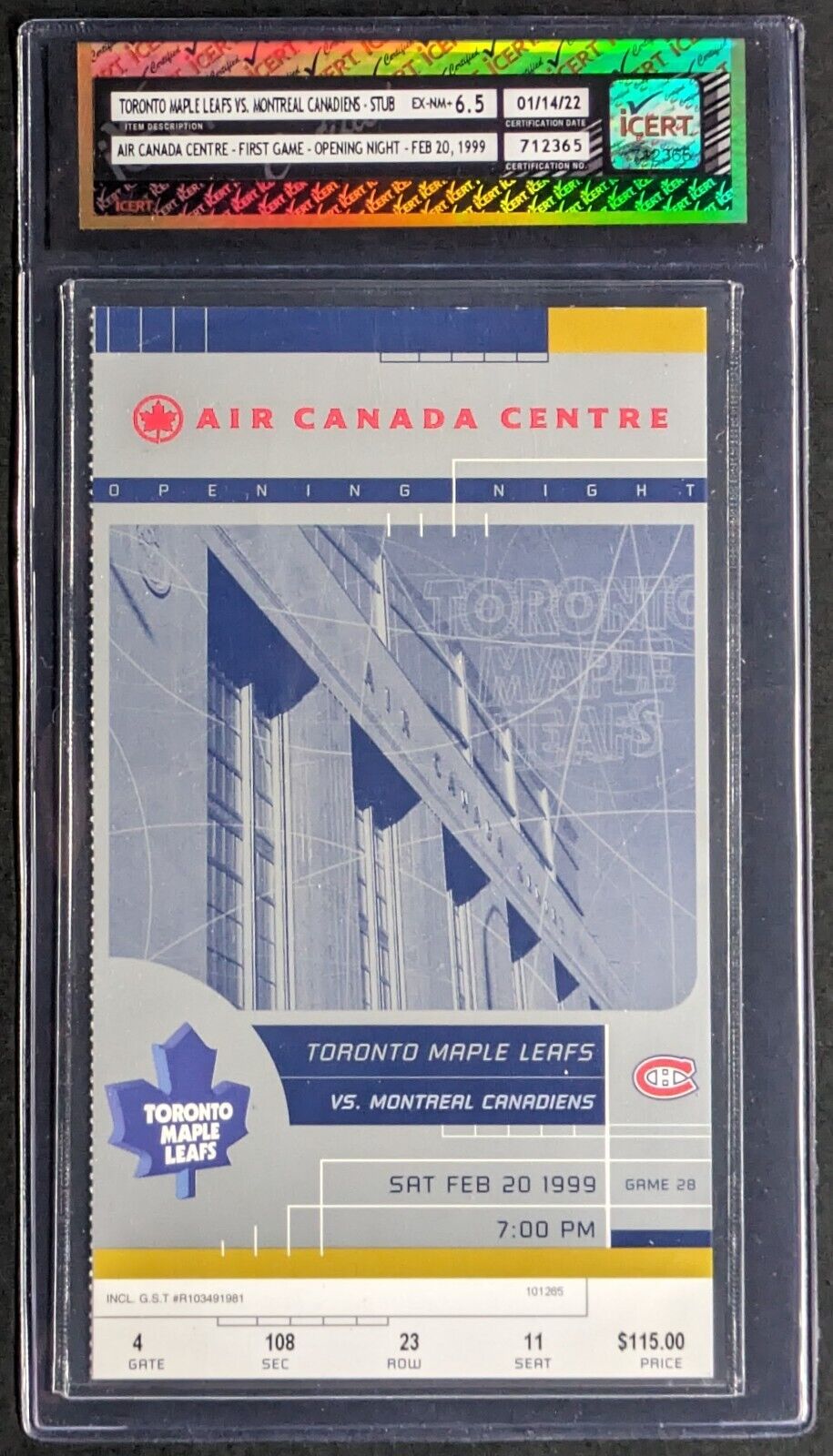 1999 Toronto Maple Leafs 1st Game Air Canada Center Ticket Ex-NM+ 6.5 iCert NHL