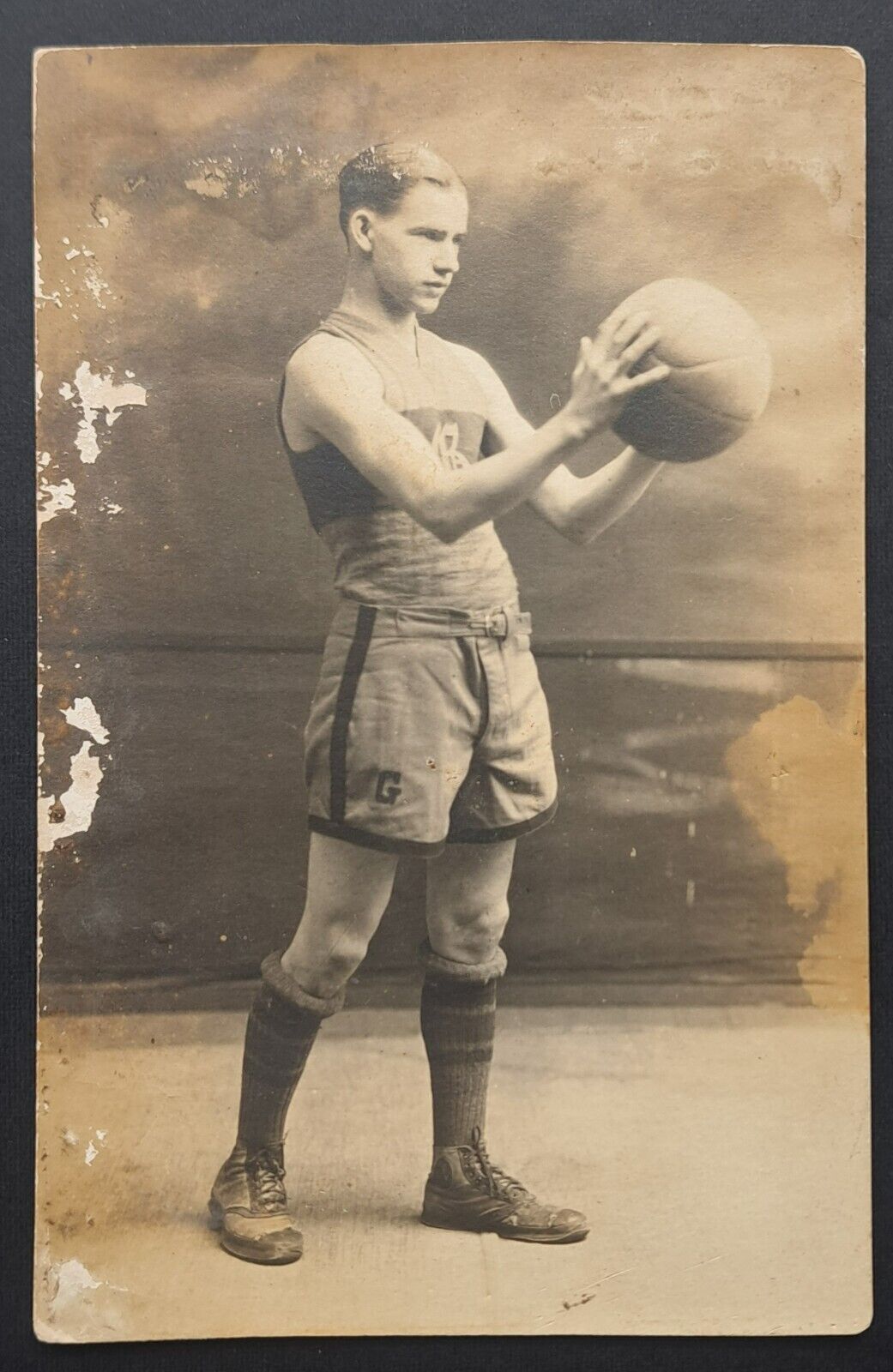 Circa 1900 Vintage Photograph Basketball Player Postcard