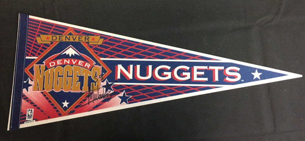 1990s NBA Basketball Pennant Denver Nuggets Autographed Dikembe Mutombo Signed