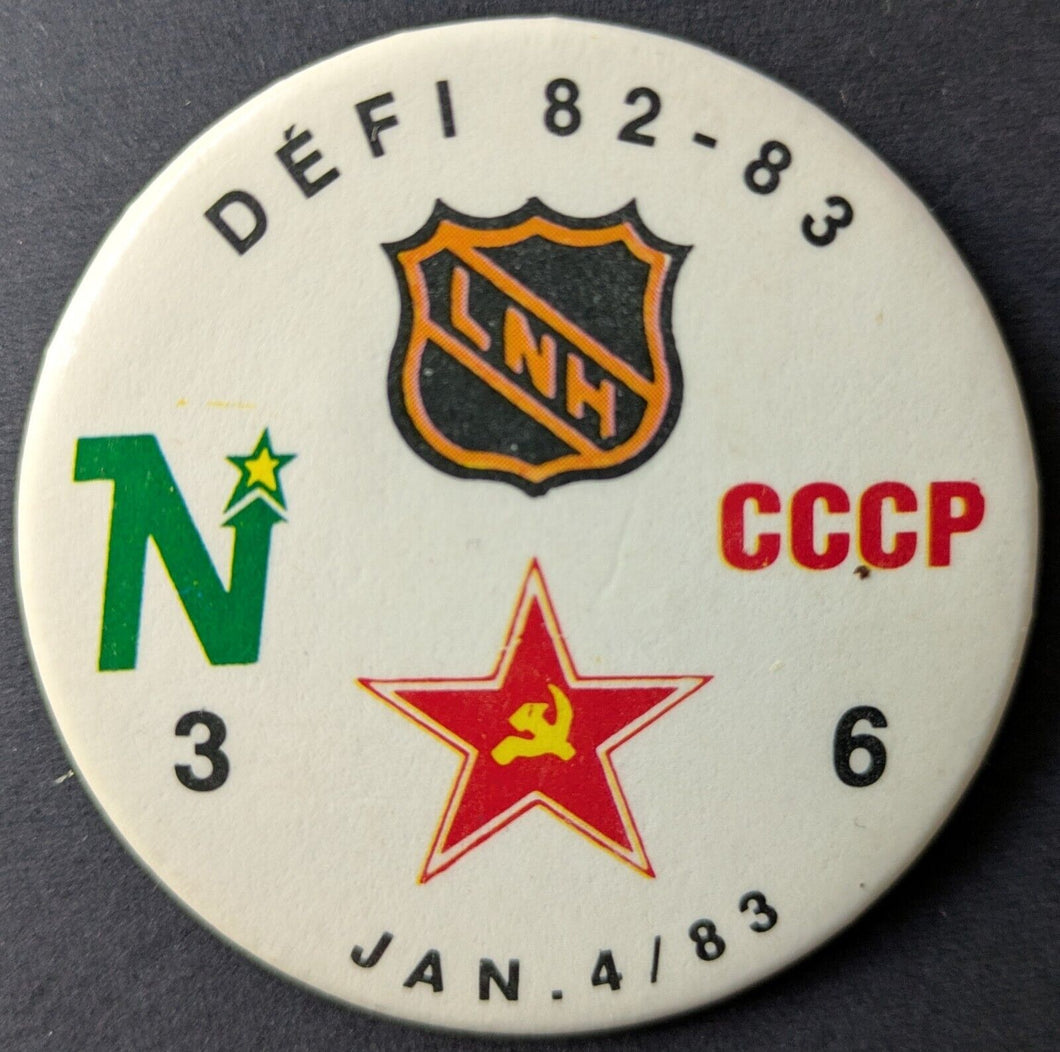 1983 NHL Vs Soviet Hockey Series Vtg Pinback Minnesota Northstars Team Russia