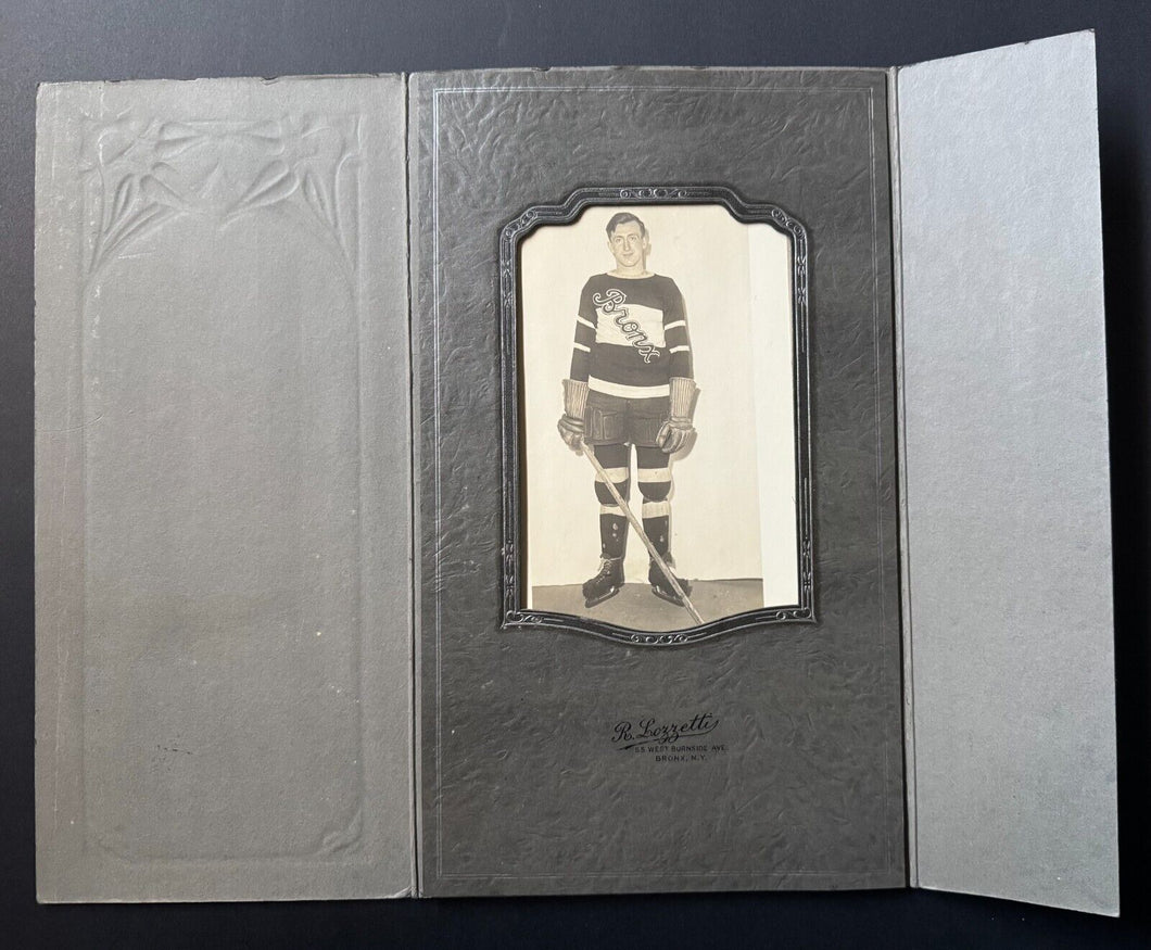 Circa 1937 Bronx Hockey Team Player Photo In Original Photogapher's Folio Vtg