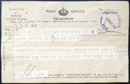 Henry Cotton Hall of Fame Golfer Original Telegram British Ryder Cup Captain