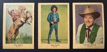 Load image into Gallery viewer, Circa 1950 Lot Of 3 Republic Pictures Western/Cowboy Trading Cards Roy Rogers

