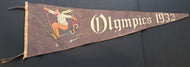 1932 Winter Olympics Vintage Pennant Lake Placid Olympic Rings Skiing Banner LOA