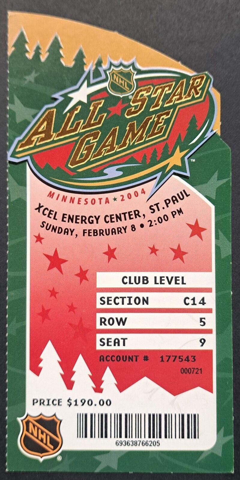 2004 NHL All Star Game Ticket St.Paul Minnesota Team East Team West Joe Sakic