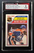 Load image into Gallery viewer, 1985-86 O-Pee-Chee #258 Wayne Gretzky Assists Leaders Hockey Card KSA 8 NMM
