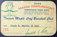 Load image into Gallery viewer, 1949 Toronto Maple Leaf Baseball Team Season Pass Signed Autographed Donald Ross
