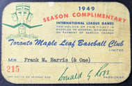 1949 Toronto Maple Leaf Baseball Team Season Pass Signed Autographed Donald Ross